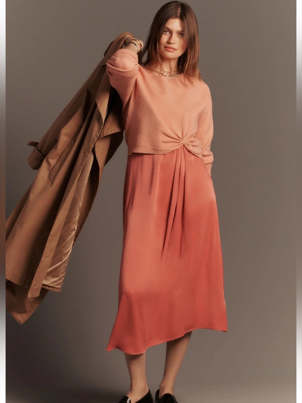 Anthropologie Women’s The Gemini Twofer Sweater + Dress Set in Coral Size Small